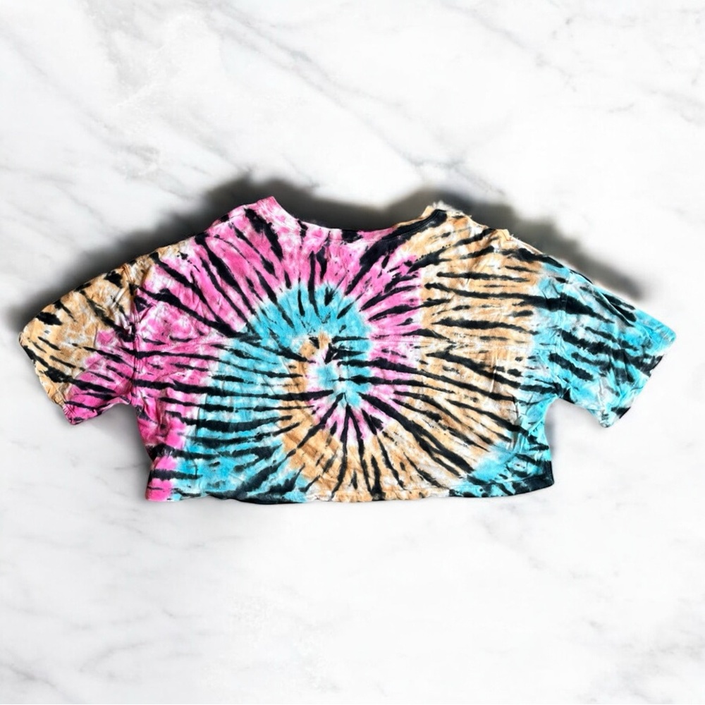 Aeropostale Pink, Blue, Yellow and Black Tie-Dye Crop Tee